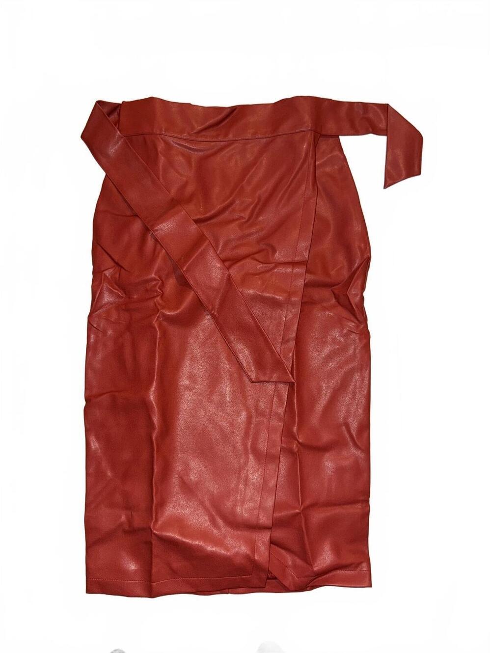 Women's Gracia Faux Leather Red Maxi Skirt With Adjustable Waist Belt Size M NWT